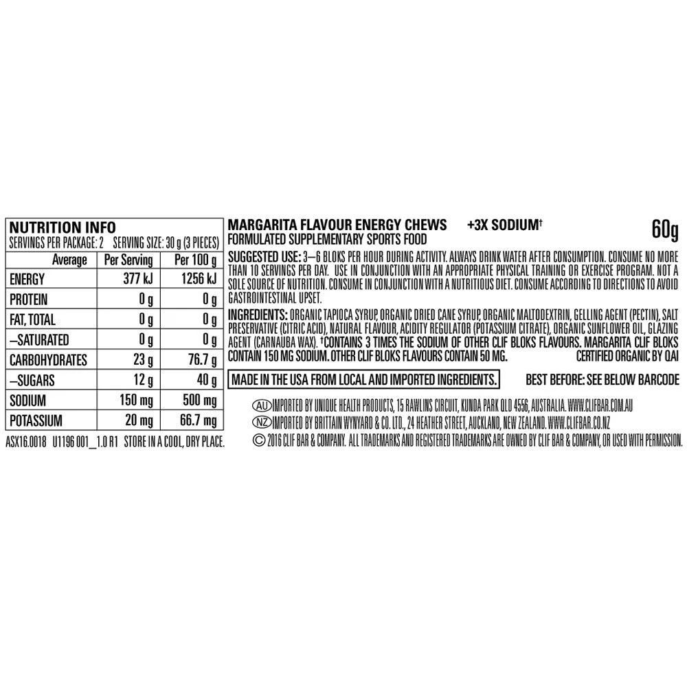 Clif BLOKS Energy Chews 60g Margarita 5 Clif BLOKS Energy Chews 60g Margarita - Image 3