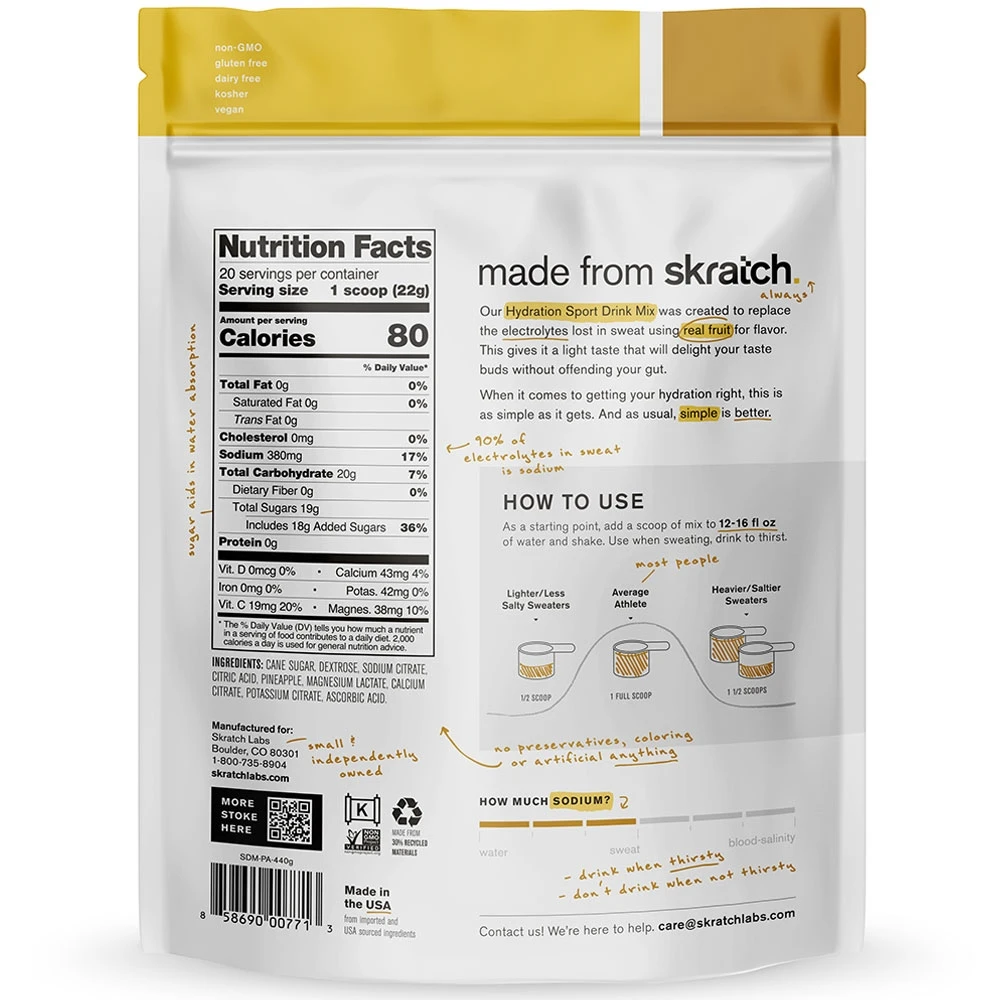 Skratch Labs Hydration Drink Mix 440g Pineapple 20 Serve 5 Skratch Labs Hydration Drink Mix 440g Pineapple 20 Serve - Image 3
